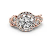 Round Vintage Milgrain Halo Engagement Ring Setting | Bezel Shoulder Accents | Rose Gold