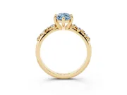 Fancy Blue Marquise Cut Diamond Solitaire Vine Band Ring Set in Yellow gold with Round Accents and Prong Setting