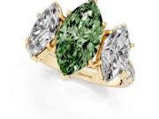Marquise Three Stone Engagement Ring Setting for a Fancy Green Lab-Grown Diamond | Accented Shoulders | Yellow Gold