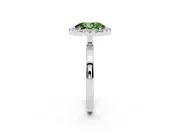 Fancy Green Oval Cut Diamond Halo Solitaire Ring Set in Silver with Pavé Band and Prong Setting