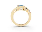 Fancy Blue Radiant Cut Diamond Bezel Bypass Ring Set in Yellow gold with Round Accents