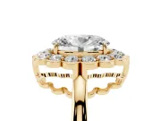 Oval Scalloped Cluster Halo Engagement Ring Setting | Plain Band | Yellow Gold