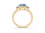 Heart-Shaped Three Stone Engagement Ring Setting for a Fancy Blue Lab-Grown Diamond | Pave Shoulders | Yellow Gold
