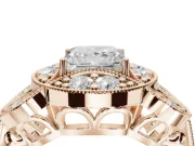 Princess Cut Vintage Floral Halo Engagement Ring Setting | Engraved Milgrain Band | Rose Gold