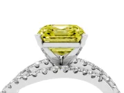 Fancy Yellow Asscher Cut Diamond Solitaire Twist Band Ring Set in Silver with Pavé Setting and Prong Head