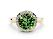 Fancy Green Round Cut Diamond Halo Ring Set in Yellow gold with Solitaire Band and Prong Setting