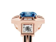 Fancy Blue Asscher Cut Diamond Milgrain Halo Ring Set in Rose gold with Split Shank