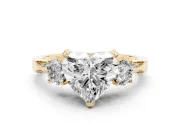 Heart-Shaped Hidden Halo Three Stone Engagement Ring Setting | Pave Gallery | Yellow Gold