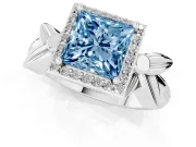 Princess Cut Floral Halo Engagement Ring Setting for a Fancy Blue Lab-Grown Diamond | Platinum