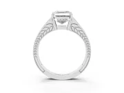 Asscher Cut Split Shank Pavé Engagement Ring Setting | Engraved Leaf Sides | Platinum