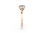 Three-Stone Asscher Cut Diamond Ring Set in Rose gold with Prong Setting and Plain Band