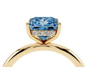 Fancy Blue Princess Cut Diamond Solitaire Ring Set in Yellow gold with Thin Band and Prong Setting
