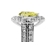 Fancy Yellow Pear Cut Diamond Halo Engagement Ring Set in White gold with Split Shank and Prong Setting