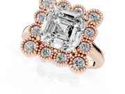 Asscher Cut Vintage Milgrain Bezel Cluster Halo Engagement Ring Setting | Plain Band | Rose Gold