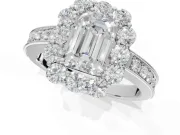 Emerald Cut Vintage Halo Engagement Ring Setting | Milgrain Channel Band | Platinum