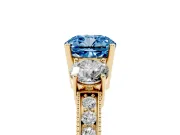 Cushion Cut Three Stone Engagement Ring Setting for a Fancy Blue Lab-Grown Diamond | Graduated Pave Band | Yellow Gold