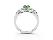 Fancy Green Oval Cut Diamond Cluster Ring Set in Platinum with Round Accent Stones and Prong Setting on a Plain Band