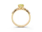 Fancy Yellow Pear Cut Diamond Solitaire Vine Band Ring Set in Yellow gold with Round Accents and Prong Setting