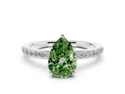 Fancy Green Pear Cut Diamond Pavé Band Ring Set in Platinum with Prong-Set Center Stone