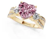 Heart-Shaped Three-Stone Twist Engagement Ring Setting for a Fancy Pink Lab-Grown Diamond | Yellow Gold
