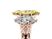 Fancy Yellow Marquise Cut Diamond Three-Stone Ring Set in Rose gold with Braided Band