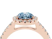 Fancy Blue Oval Cut Diamond Halo Pavé Solitaire Ring Set in Rose gold with Prong-Set Center Stone