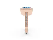 Fancy Blue Asscher Cut Diamond Halo Ring Set in Rose gold with Pavé Band and Milgrain-Edged Prongs