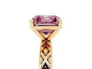 Asscher Cut Vintage Milgrain Engagement Ring Setting for a Fancy Pink Lab-Grown Diamond | X Pattern Band | Yellow Gold