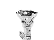 Fancy Black Pear Cut Diamond Solitaire Leaf-Inspired Ring Set in White gold with Pavé Band and Prong Setting