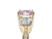 Princess Cut Three Stone Engagement Ring Setting for a Fancy Pink Lab-Grown Diamond | Tapered Pave Band | Yellow Gold