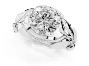 Round Cut Diamond Leaf-Inspired Engagement Ring Set in White gold with Round Accents