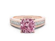 Cushion Cut Channel Engagement Ring Setting for a Fancy Pink Lab-Grown Diamond | Rose Gold