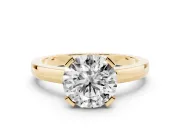 Round Cut Diamond Solitaire Ring Set in Yellow gold with Prong Head and Smooth Polished Band