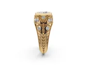 Round Cut Diamond Bezel Ring Set in Yellow gold with Milgrain Accent Band