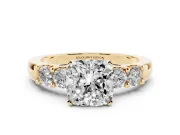 Cushion Cut Five Stone Engagement Ring Setting | Prong-Set Side Stones | Yellow Gold