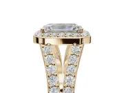 Emerald Cut Halo Pavé Engagement Ring Setting | Narrow Split Shank | Yellow Gold