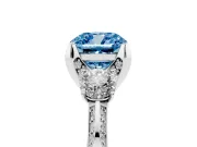 Cushion Cut Hidden Halo Three Stone Engagement Ring Setting for a Fancy Blue Lab-Grown Diamond | Sterling Silver