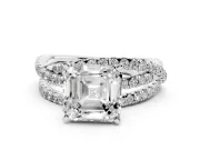 Asscher Cut Twisted Pavé Solitaire Engagement Ring Setting | Three-Strand Band | Sterling Silver