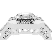 Asscher Cut Diamond Milgrain Halo Ring Set in Silver with Split Shank