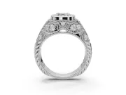 Asscher Cut Vintage Bezel Engagement Ring Setting | Beaded Paisley Shoulders | Sterling Silver