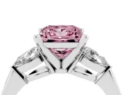 Fancy Pink Three-Stone Princess Cut Diamond Ring Set in Silver with Pear Side Stones and Prong Setting