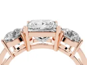 Princess Cut Three Stone Engagement Ring Setting | Wide Plain Band | Rose Gold