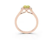 Fancy Yellow Oval Cut Halo Round Diamond Solitaire Ring Set in Rose gold with Pavé Band and Prong Setting