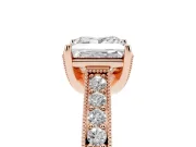 Princess Cut Vintage Hidden Halo Engagement Ring Setting | Milgrain Pave Band | Rose Gold