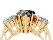 Heart-Shaped Three Stone Engagement Ring Setting for a Black Center | Beaded Shoulders | Yellow Gold
