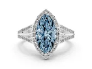 Fancy Blue Marquise Cut Diamond Halo Split Shank Pavé Ring Set in Silver with Prong Setting
