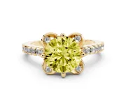 Round Floral Engagement Ring Setting for a Fancy Yellow Lab-Grown Diamond | Pavé Band | Yellow Gold