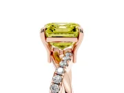 Fancy Yellow Asscher Cut Diamond Twist Band Solitaire Set in Rose gold with Pavé Accents and Prong Setting