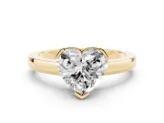 Heart Cut Diamond Solitaire Ring Set in Yellow gold with Prong Head and Smooth Polished Band