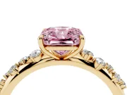 Fancy Pink Radiant Cut Diamond Cluster Solitaire Ring Set in Yellow gold with Prong Setting